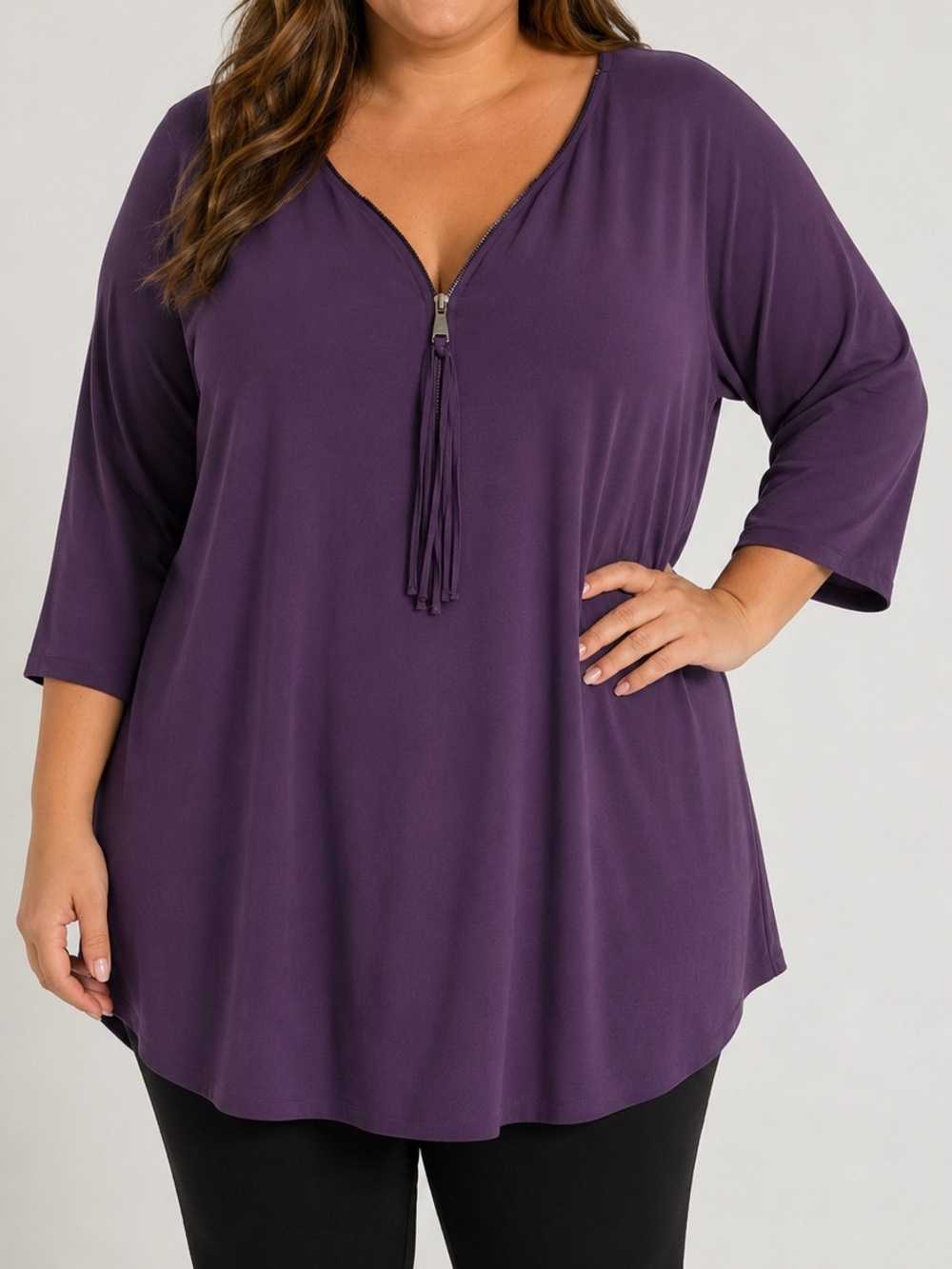 Arna York Collection Purple Zip Neck Tunic Top Plus Size 26 28 Blouse Office